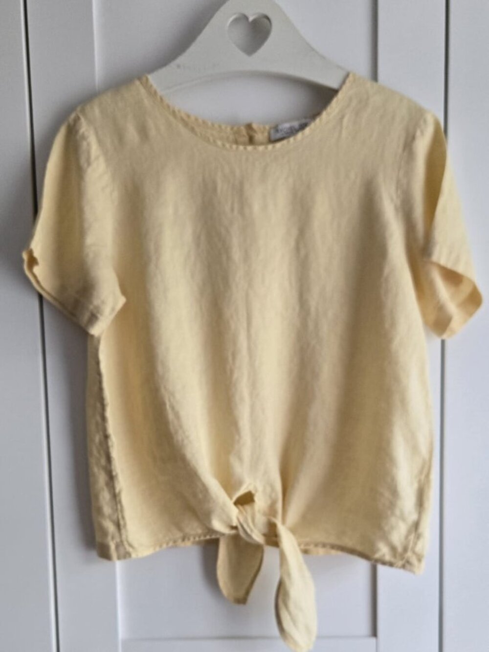 100% Linen Butter Yellow Tie Front Short Sleeve Top Size M PTP20 - Picture 2 of 9